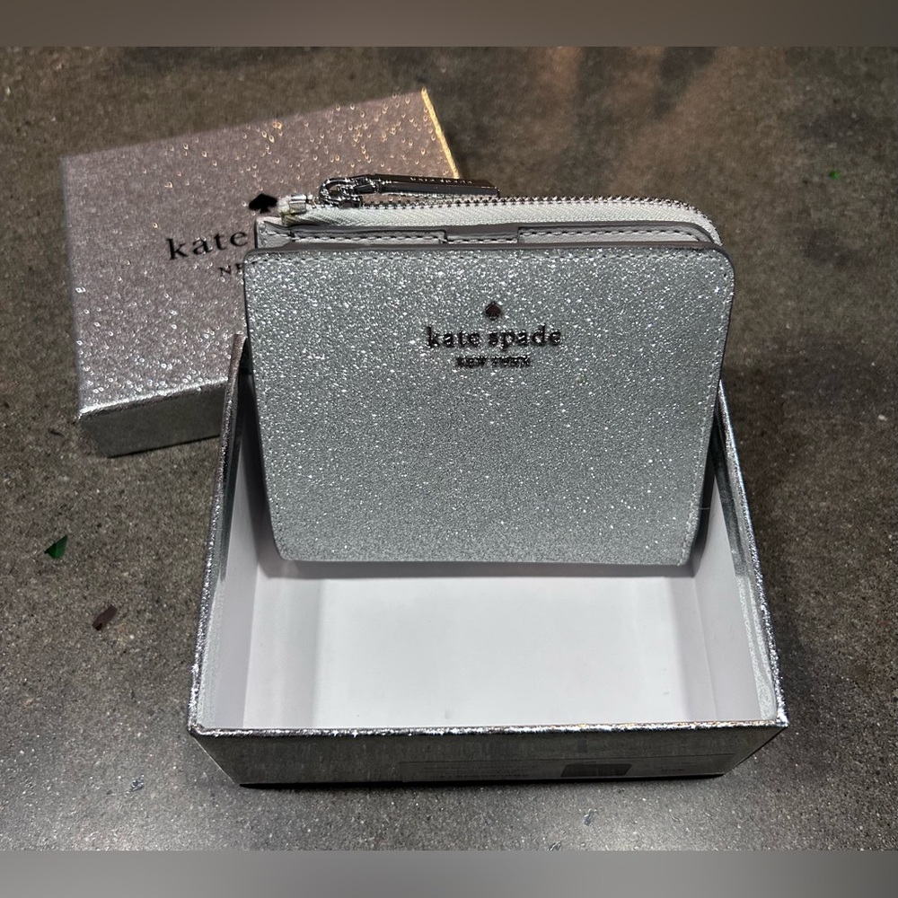Kate Spade Small Billfold Silver Glitter Wallet - Picture 2 of 10